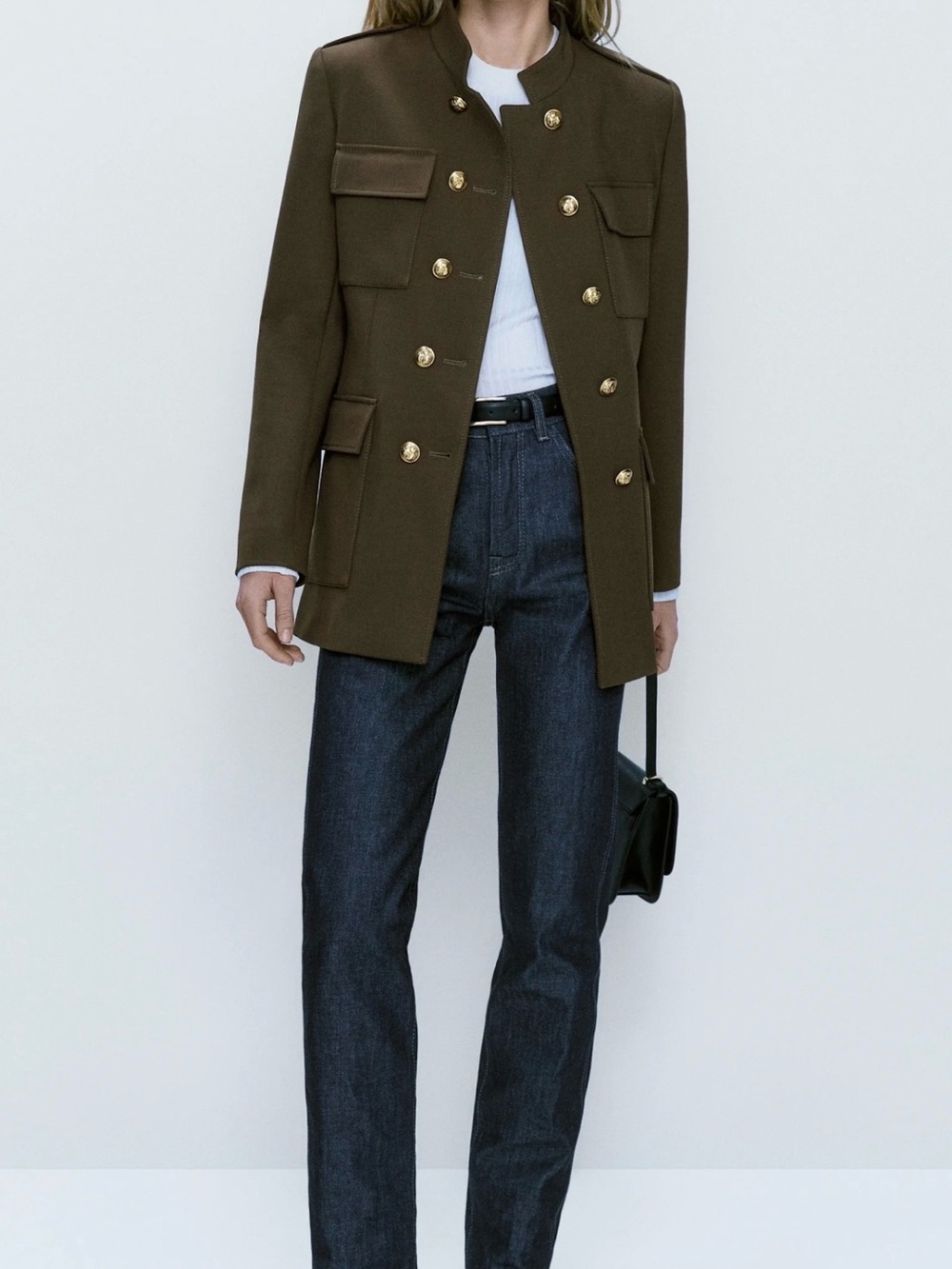 Massimo Dutti Women’s Military-Style khaki green Wool Blend Jacket